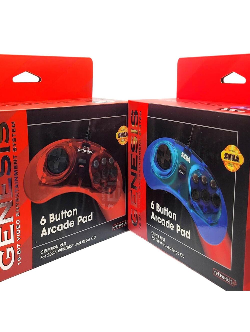 1x Red and 1 Blue Retro-Bit Official Sega Genesis Controllers